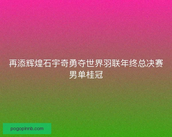 再添辉煌石宇奇勇夺世界羽联年终总决赛男单桂冠