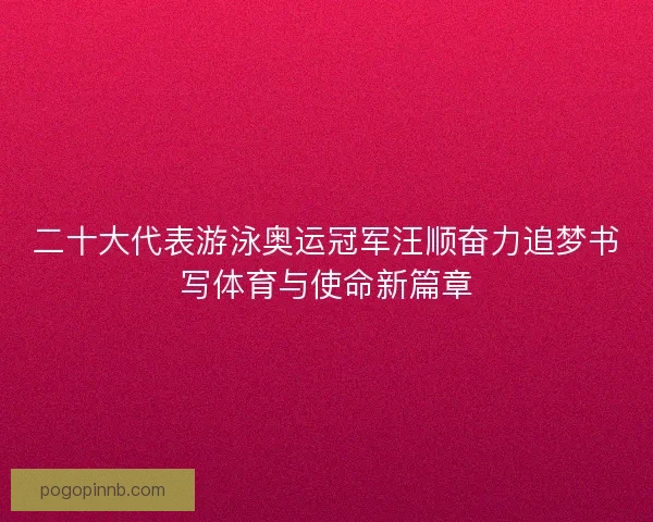 二十大代表游泳奥运冠军汪顺奋力追梦书写体育与使命新篇章